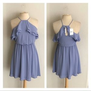 LUSH, ALL IN FAVOR Ruffle Blouson Dress, Pale Blue, Medium